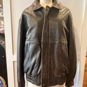 Men's Dark Brown Leather Bomber Jacket